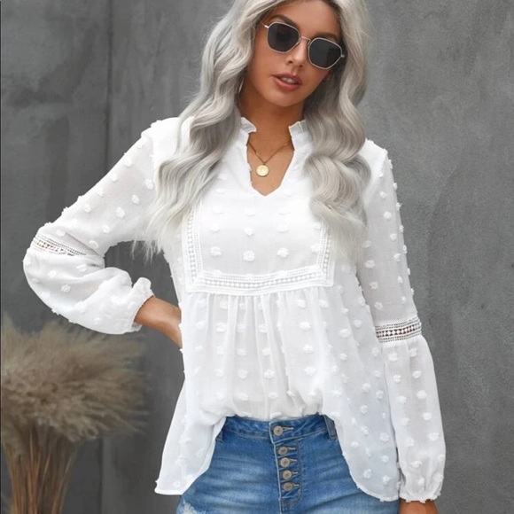 Lace Trim Swiss Dot Blouse - Picture 4 of 5